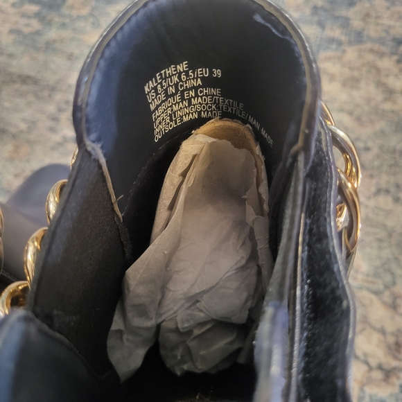 Elegant Navy Ankle Boots with Gold Chain - Picture 4 of 5